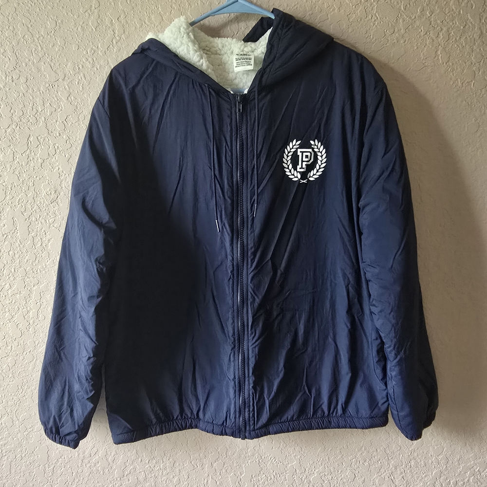 Victoria’s Secret PINK Women’s Sherpa Lined Hooded Zip Jacket Navy Blue XS/S